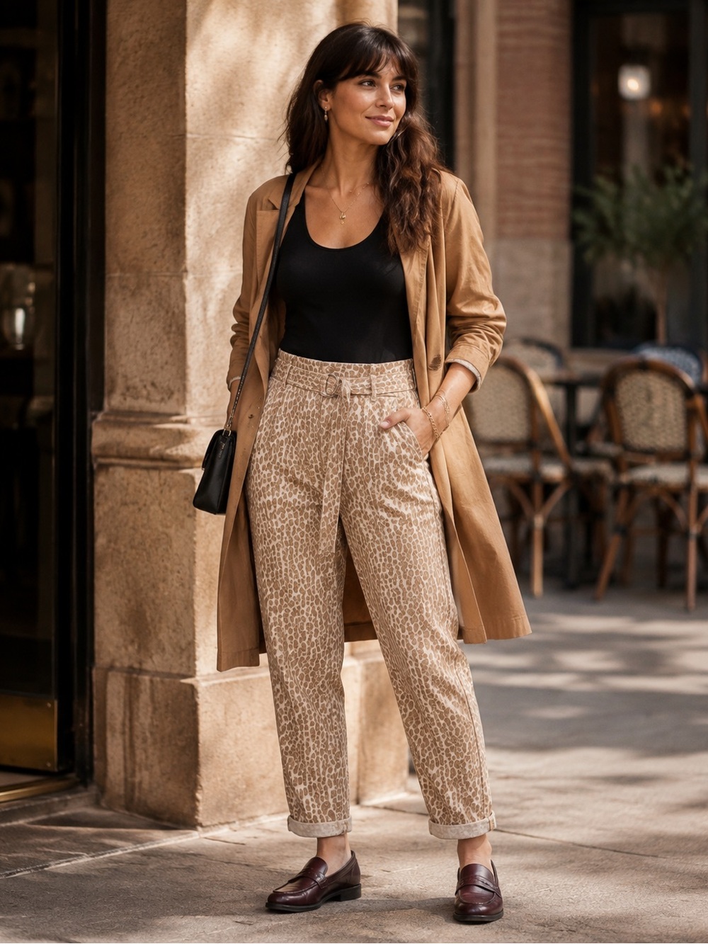 Anthropologie The Wanderer Leopard Belted Linen Utility Pants 28